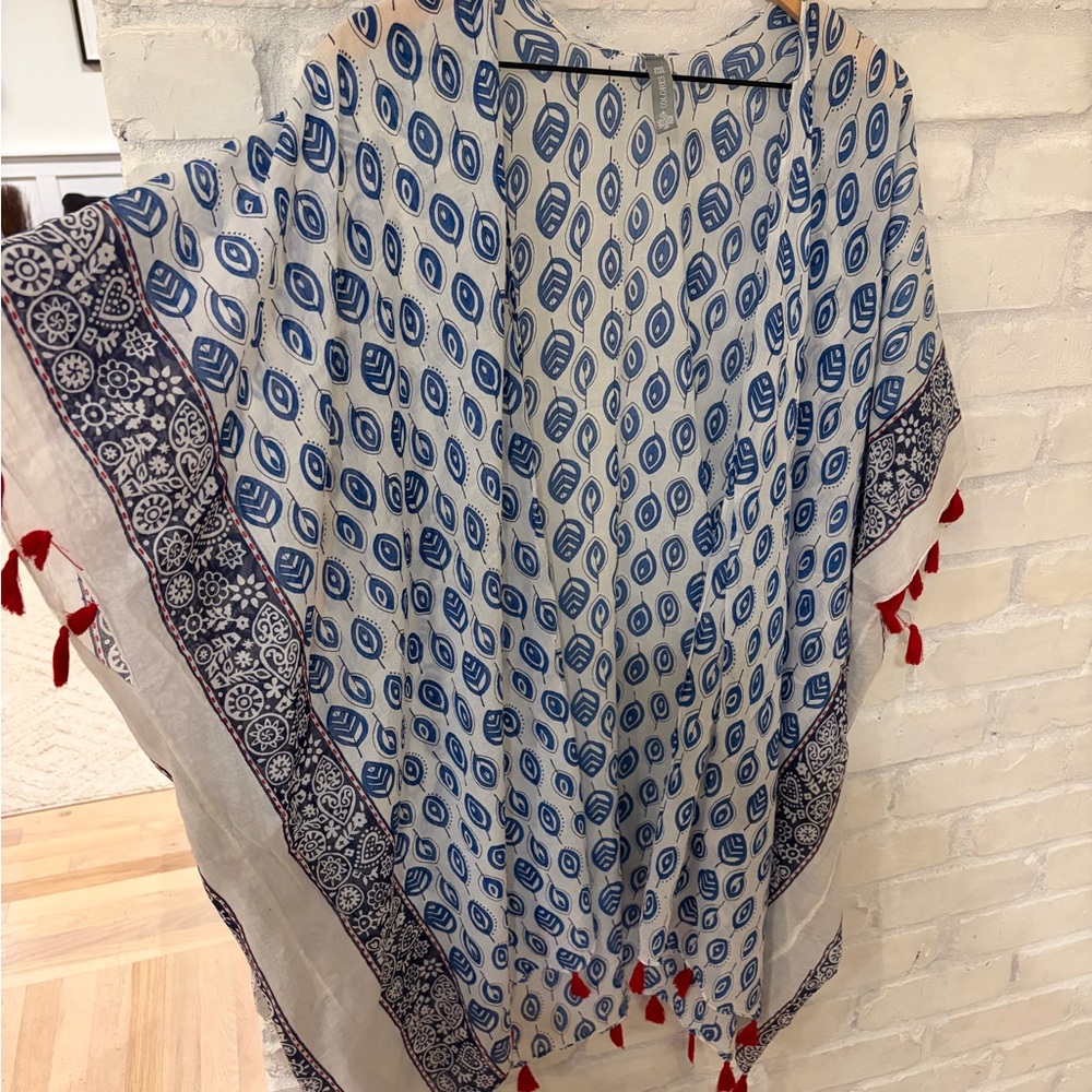 Blue and White Patterned Kimono Sarong Beach Cover Up
(B2)